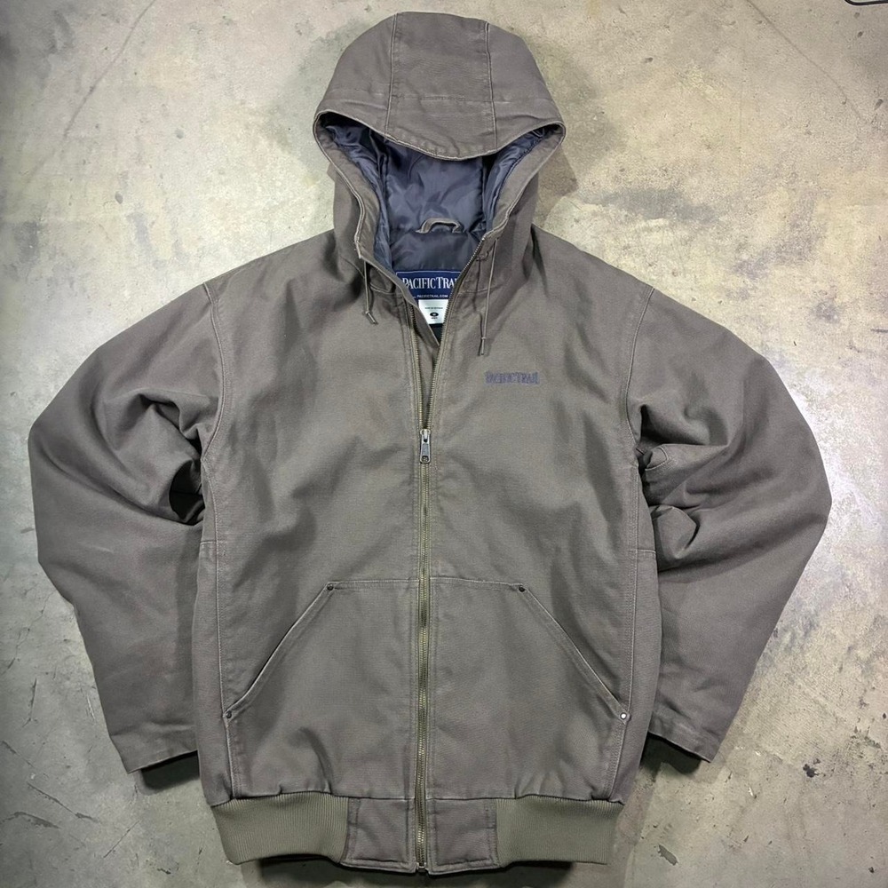 Pacific Trail Olive Green Canvas Hooded Workwear Jacket Rugged Mens Medium